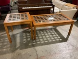 Two piece teak danish checker board designed Coffee table and end table W/beveled glass tops