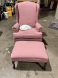 Mahogany friend mauve Wing back w/ Cabriolet legs , Chair and ottoman