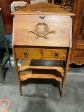 Antique oak smaller secretary desk rare W/original hardware. Lion head pulls see pics