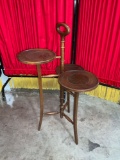 Vintage / antique Wooden three tiered plant stand with center leather accents