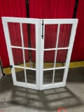 Vintage shutter style locking single pane window set, painted white