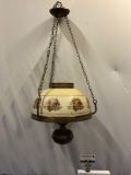 Vintage brass hanging light fixture w/ glass shades, sold as is, approx 16 x 32 in.