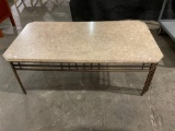 Elegant coffee table , Copper colored iron frame w/ Slate like top see pics