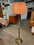 Mid century brass living room leading lamp W/beveled glass stand. Tested and working. 60 inches
