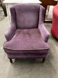 Vintage mahogany reupholstered Purple wing back style living room chair