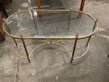 Vintage metal coffee table with beveled glass top/ 17 X 42X 21