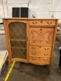 Antique and tiger oak bedroom vanity secretary desk w/ leaded glass door, adjustable shelves see