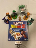 8 pc. Lot of DRAGONBALL Z Burger King premium figures , keychain, and MB Yahtzee battle game