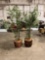 Pair of faux bamboo trees in wicker planter baskets both about 7 foot tall