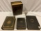 4 pc. lot of vintage book shaped stash boxes, approx 8 x 11 x 4 in. Minor wear.