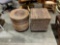 Pair of wooden , rattan, and wicker storage Hasek both are 20 X 16