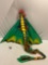 Vintage handmade painted paper / wood DRAGON KITE, nice condition, approx 50 x 90 in.