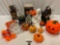 HALLOWEEN Jack O Lantern decor; glass, ceramic, ghost / black cat candle holders, haunted houses