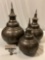 3 pc. lot of wood decorative bowls w/ spire lids, approx 11 x 18 in.