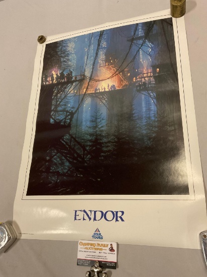 RARE vintage 1986 DISNEYLAND Star Tours STAR WARS Endor poster in nice condition 18 x 24 in.