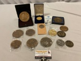 14 pc. lot of vintage/antique medals of various distinction; medal of merit, Ronald Reagan,