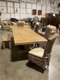 Fantastic French Farmhouse style table w/ 2 leaves , bench and 4 rattan chairs