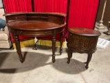 Oval mahogany secretary desk and ornate side table , From Seven Seas Hooker Furniture