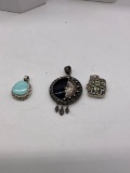 Set of three vintage very fine sterling silver pendants one with locket see pics