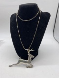 1973 heritage collection Gorham sterling silver large reindeer pendant, On .925 Italy necklace