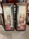 pair of framed canvas art pieces, to New York, from Paris, play Traci Rae NM artist