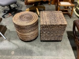 Pair of wooden , rattan, and wicker storage Hasek both are 20 X 16
