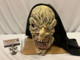 1992 Be Something Studios Halloween Costume WITCH rubber mask w/ hood made in USA
