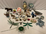 Huge collection of nice animal figurines / collectibles; dragonfly stained glass, ceramic whale, art