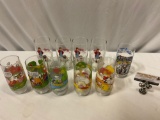 10 pc. vintage tumbler glasses; 4x Swensen?s ANNIE, 5x Schulz McDonalds Peanuts CAMP SNOOPY set,