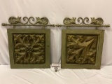 Pair of modern metal rustic hanging wall art decor, approx 24 x 24 in.