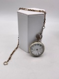 Antique 1903 Elgin 18s, 17j, class 62 pocket watch and fob / w clear crystal back