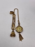 Vintage Swiss made Cico Langendorf gold plated 6j ladies pocket watch w/ ornate fob and chain