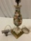 Antique porcelain lamp w/ female figure design, shows / damage / repair, cord is cut, sold as is