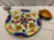 2 pc. lot of hand painted art plate & heart shaped stoneware baking dish w/ handle