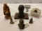 6 pc. lot of vintage Asian figural decor; brass figures, Buddha figure, ceramic bottle w/ female