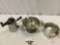 3 pc. Lot of vintage chrome kitchen items; colander, strainer, steamer. Sold as is.
