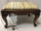Vintage wood carved cabriolet leg footstool w/ upholstered top, see pics for wear