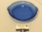 blue glass PYREX pie pan baking dish, approx 11 x 10 x 2 in.