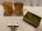 3 pc. lot of antique marble decor; floral bookends & Genuine Alabaster jewelry box made in Italy