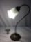 Modern vintage style lamp w/ glass shade, tested/working, approx 11 x 20 in.