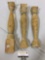 3 pc. Lot of vintage wood carved furniture legs, sold as is. Approx 3 x 20 in.