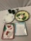 6 pc. lot holiday table decor / stationary , serving plates, mugs.