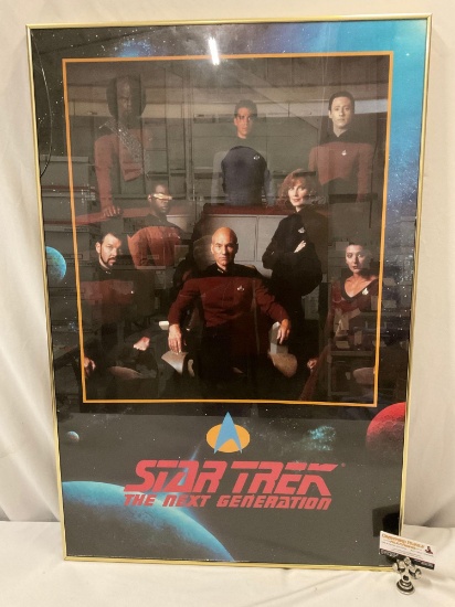 framed STAR TREK The Next Generation crew poster, glass is cracked / sold as is