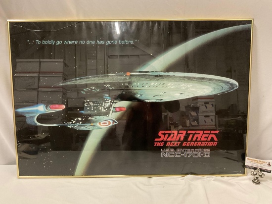 framed STAR TREK The Next Generation USS Enterprise poster, glass is cracked / sold as is