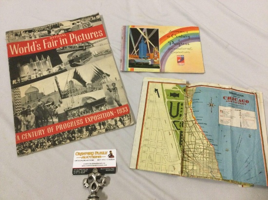 3 pc. Lot of antique 1933 World?s Fair Chicago collectible programs, map