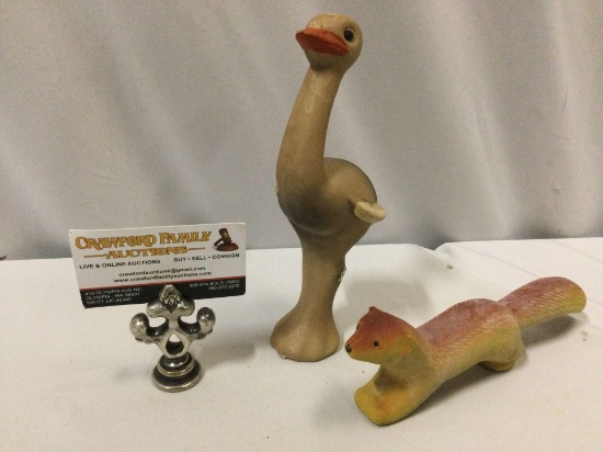 2 pc. lot of antique squeaky rubber animal toys, approx 8 x 4 in.