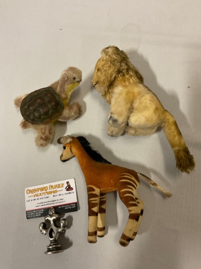 3 pc. Lot of vintage plush stuffed animal toys; turtle wedding/ vinyl shell - made in Japan, horse &
