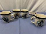 4 pc. lot of Folk Craft Stoneware mugs Loon Lake by Scotty Z. w/ wildlife bird designs