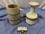 2 pc. lot of vintage handmade ceramic pitchers, 1 signed by artist, approx 7 x 8 in.