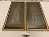 Pair of vintage English noble male and female rubbing prints, approx 11.5 x 24.5 in.